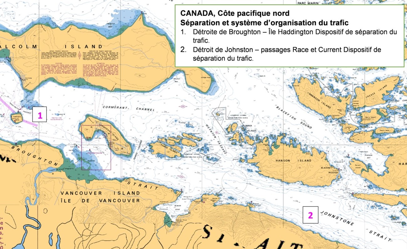 Systèmes d'itinéraires canadiens recommandés – TSS du détroit de Broughton et du détroit de Johnstone