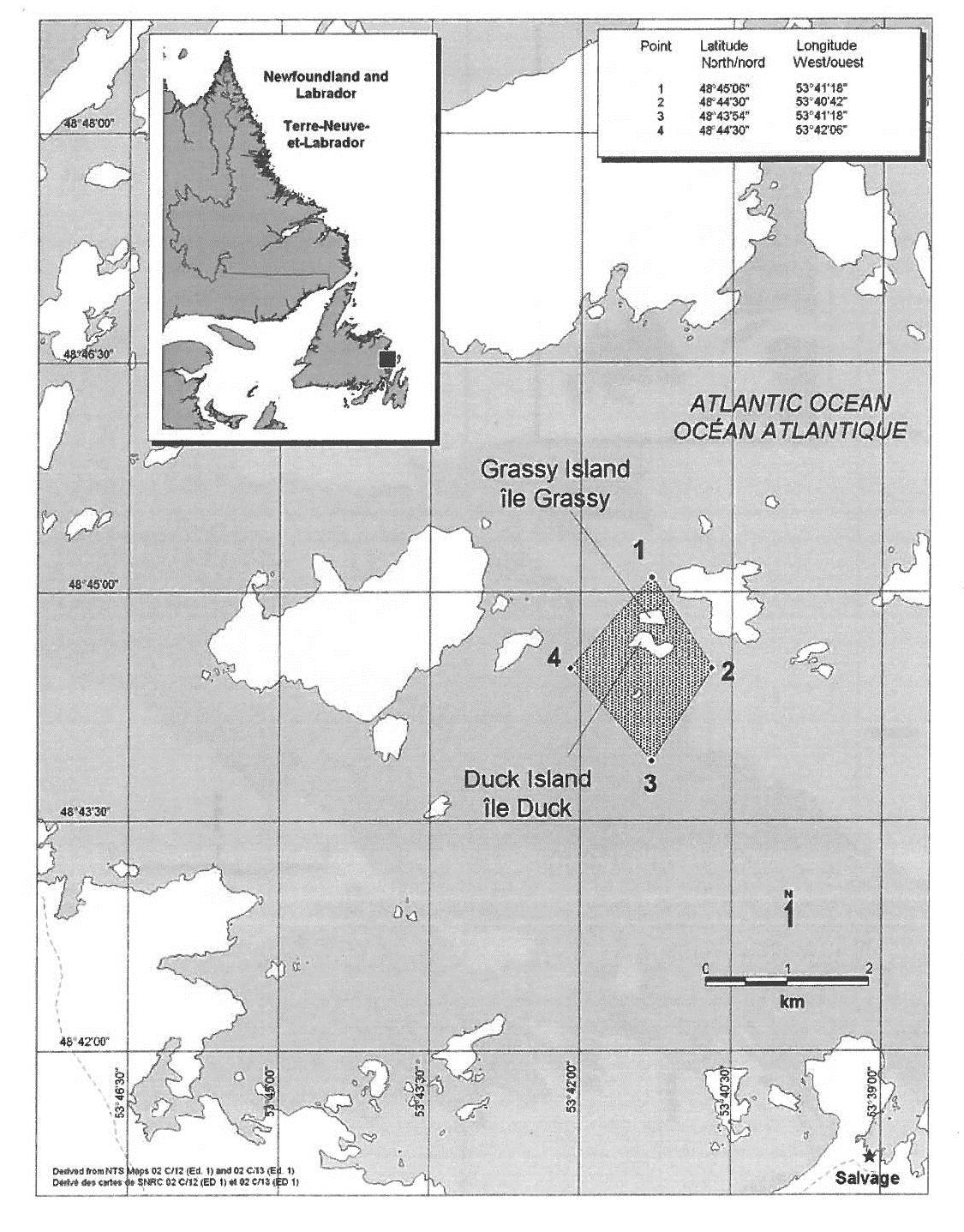 Carte de l'aire marine protégée de l'île Grassy et de l'île Duck. Les coordonnées de l'aire marine protégée se trouvent dans le coin supérieur droit.