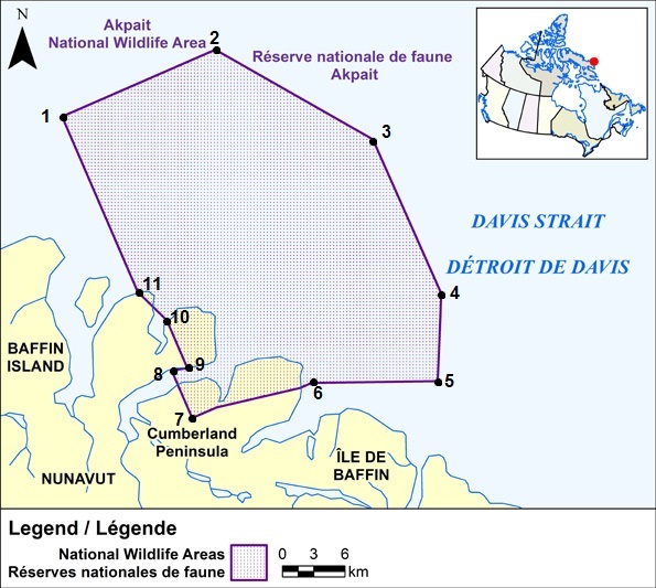 Carte montrant les limites géographiques de la réserve
                 nationale de faune d'Akpait