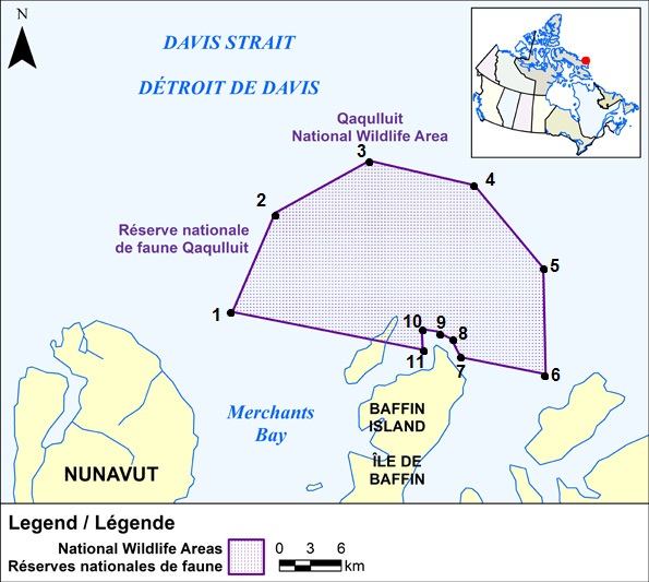 Carte montrant les limites géographiques de la réserve
                 nationale de faune de Nanuit Itillinga