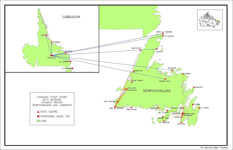 map of MCTS network  - Newfoundland and Labrador