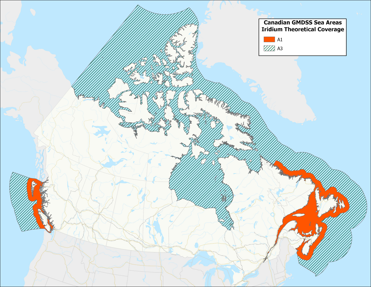 A map of canada with orange lines